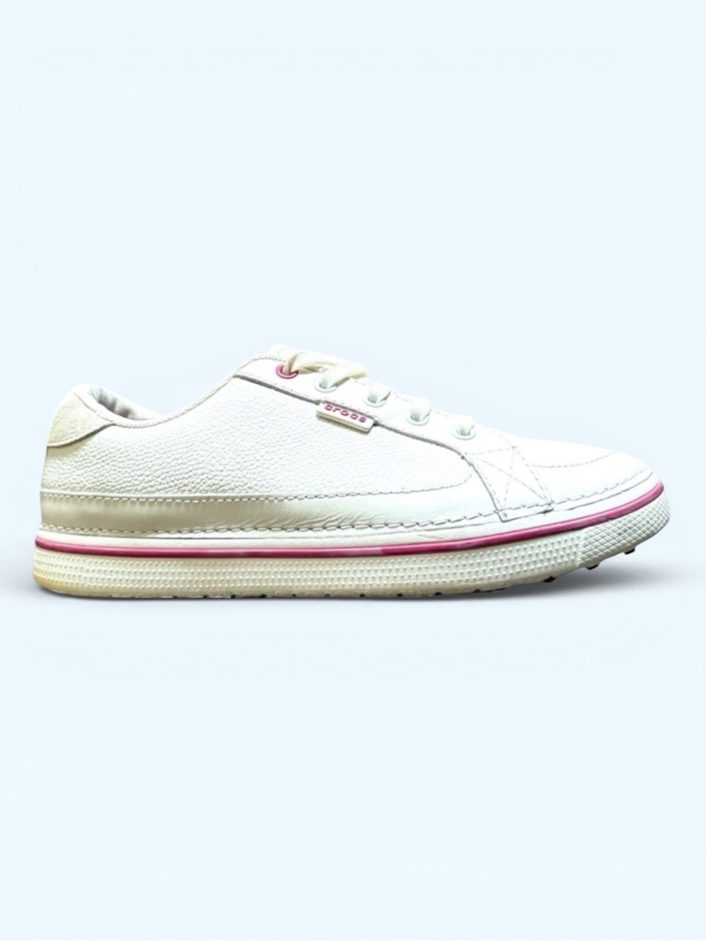 CROCS Golf Pebbled LeatherWhite and Pink Sneakers • Size 9 • Women
